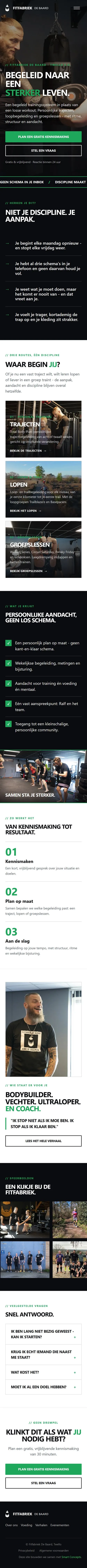 Dezelfde homepage op mobiel, van boven naar beneden